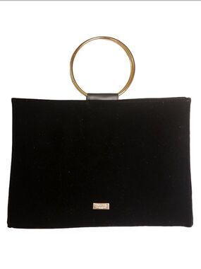 Carolina Herrera "Good Girl" Black Velvet Clutch with goldtone metal ring Handle
